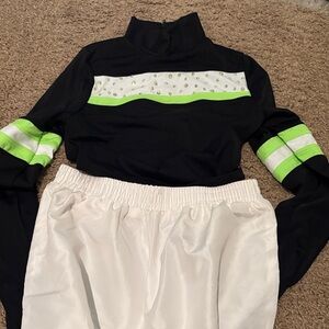 Black and White Activewear Set with Green Accents